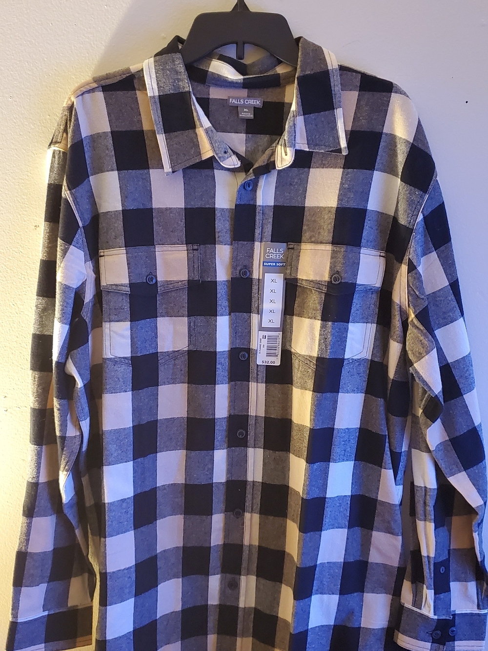 Falls Creek Men’s Black and White Buffalo Plaid Flanel Shirt - XL